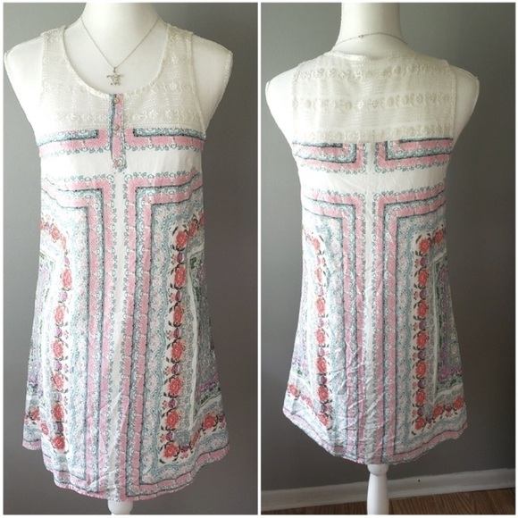 ENTRO Lace top sleeveless Anthropologie Dress Sz Small pink and white - Picture 1 of 7